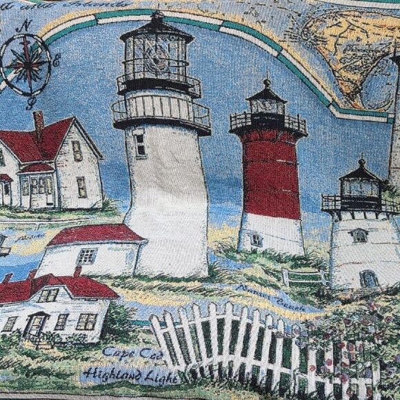 Cape Cod and Islands Lighthouses Tapestry Throw Blanket Donna Elias Vintage - Picture 5 of 13